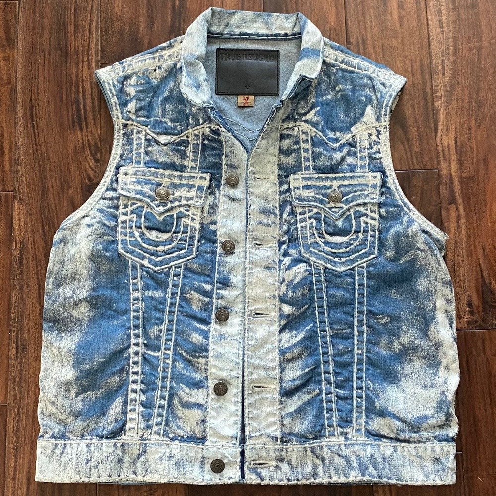 Mens True Religion Blue/White Jean Vest